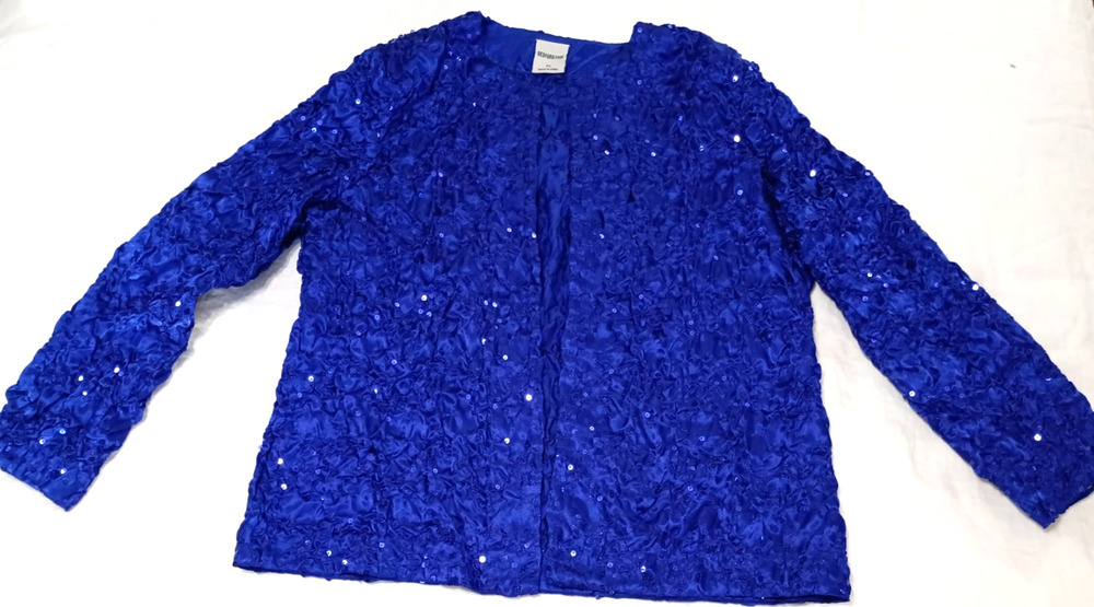 Bedford Fair Vibrant Purple Blue Crinkled Sequin Open Jacket Sz Petite PL